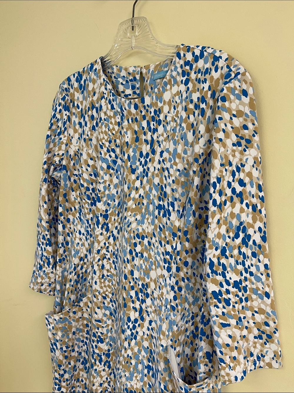 J McLaughlin L Blue Abstract Print Shift Dress Pockets Stretch - Picture 2 of 7